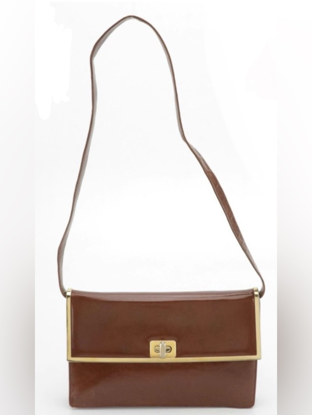 VINTAGE BALENCA BROWN LEATHER FRAMED FRONT FLAP SHOULDER BAG OR CLUTCH